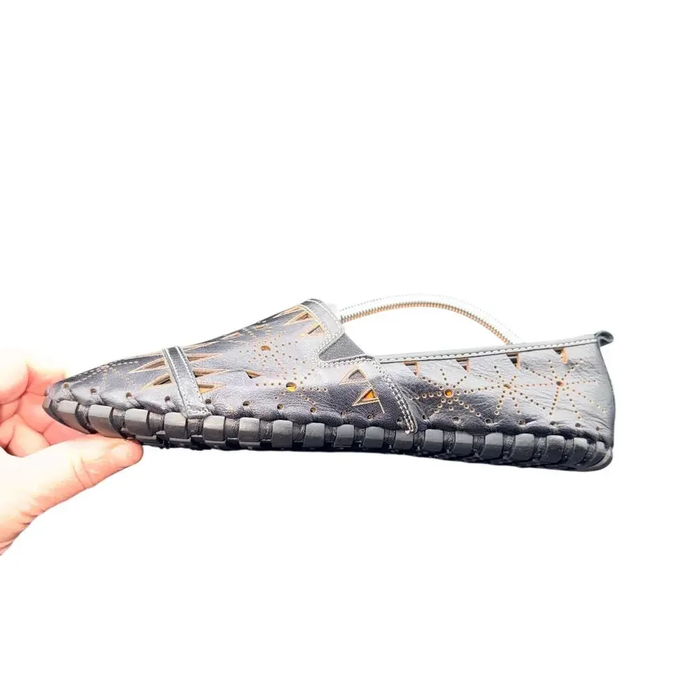 Spring Step Fusaro Black Leather Cutout Slip On Flats EU 41 US 10